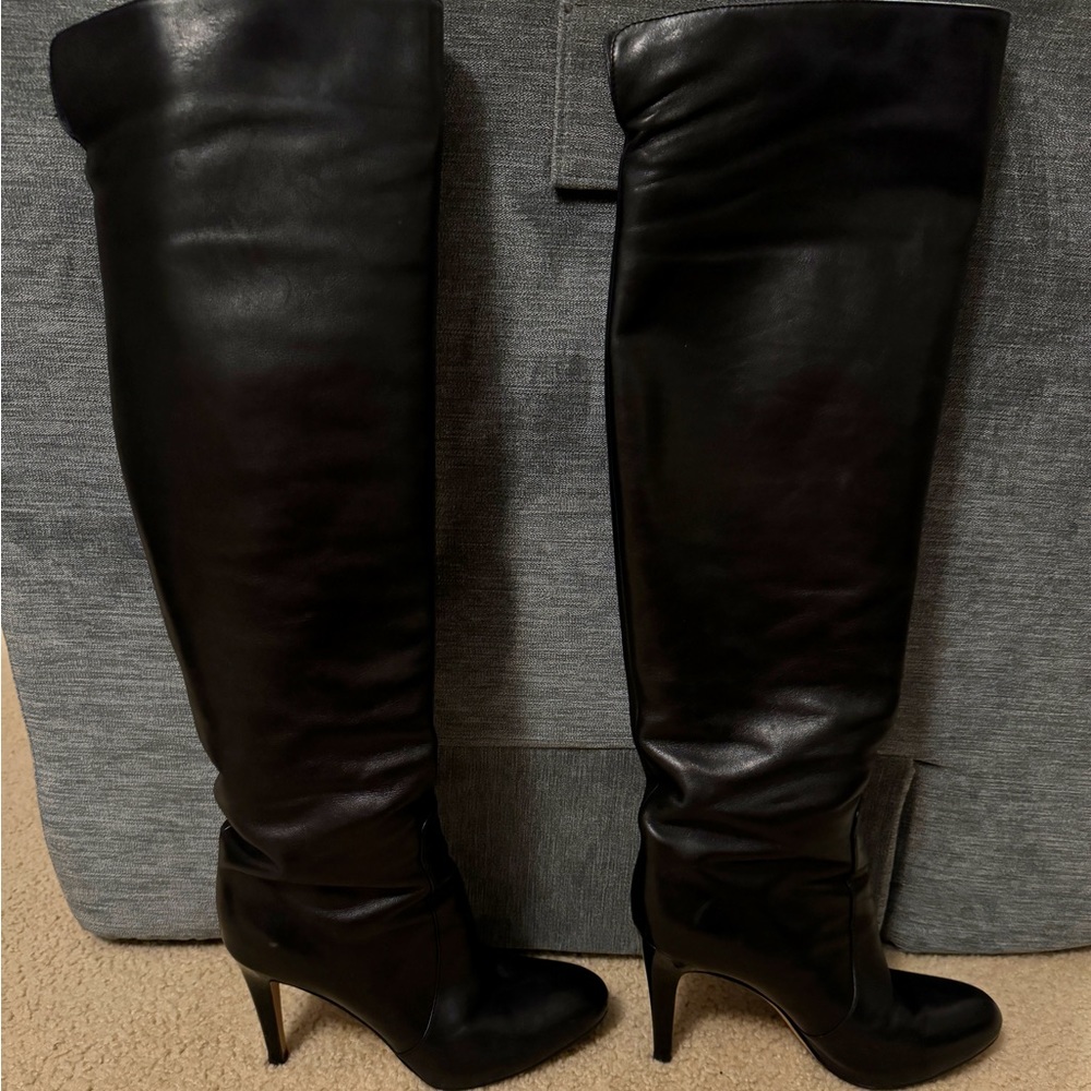Gianvito Rossi Pointed Toe Heel Knee High Leather Boots